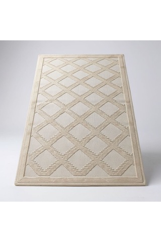 Pamuklu Kaymaz Taban Dikdörtgen Banyo Paspası 80x150 Cm, Pamuk Dokuma Banyo Halısı Krem