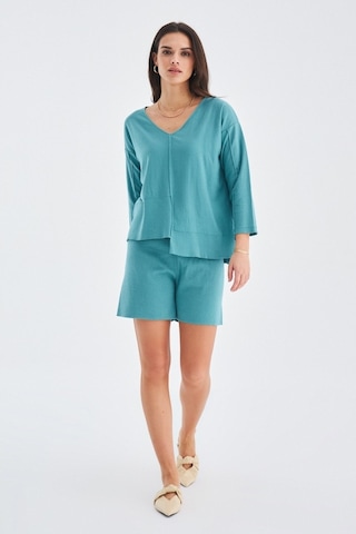 Peraluna %100 Pamuk Turkuaz Kadın Şort Turkuaz