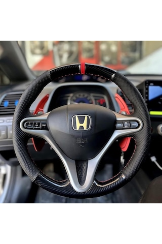 Honda Civic Fd6 Araca Özel Direksiyon Kılıfı 5d Kristal Karbon Nokta Siyah İp siyah