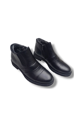 Growish Gr0247 Hakiki Deri İçi Kürk Miflon Kaydırmaz Taban Kolay Giyim Bot Siyah