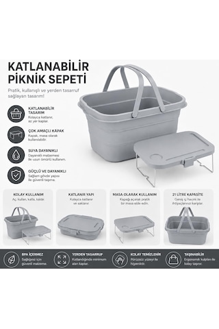 Katlanabilir Piknik Sepeti Ve Mini Masa Seti 21 Litre Kapasiteli Ergonomik Taşıma Kulplu Katlanır Piknik Çantası Ka Çok Renkli