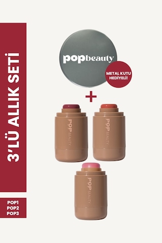 Pop Beauty Yanak Ve Dudak Renklendirici Stick Allık Seti 3 Renk Allık Ve Metal Kutu Popstickblush5 Çok Renkli