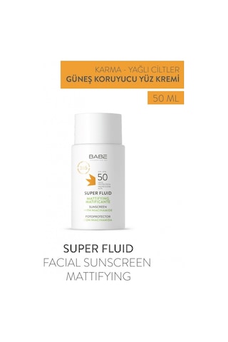 Babe Super Fluid Sunscreen Mattifying SPF50 50ml - Yağlı Ciltler İçin Matlaştırıcı Yüz Güneş Kremi