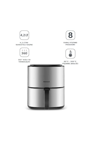 Homend Airfryday 2506H 8 Farklı Program 4.2 Litre Inox Airfryer