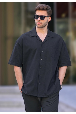 Madmext Siyah Kısa Kollu Oversize Erkek Gömlek 6737 Siyah
