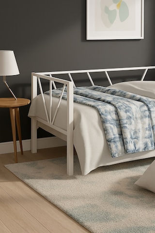 Alchera Daybed Tek Kişilik Sedir Metal Karyola Beyaz