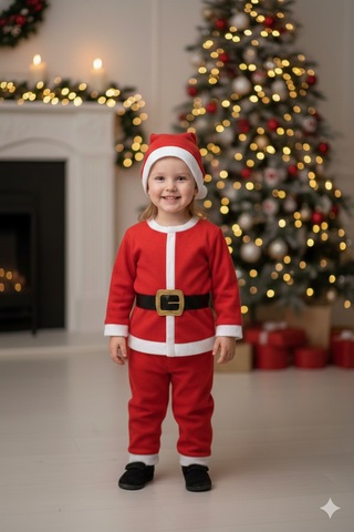 3 4 Yaş Çocuk Noel Baba Kostümü Şapkalı Ve Kemerli Yılbaşı Elbise Seti Diğer