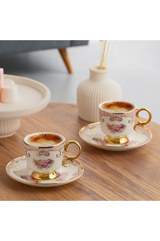Porsima Ist-169 Yaldızlı Desenli Porselen Fincan Takımı Pembe