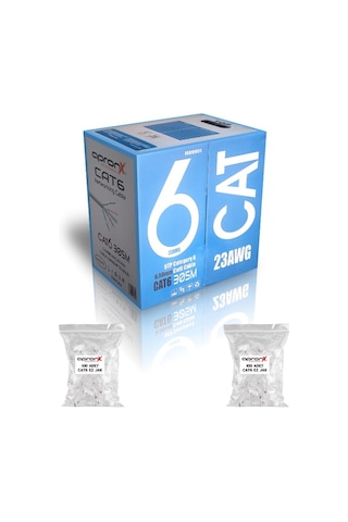 Apronx Cat6 23awg 305 Metre 0,50mm Gri Utp Kablo + 200 Adet Ez Jak