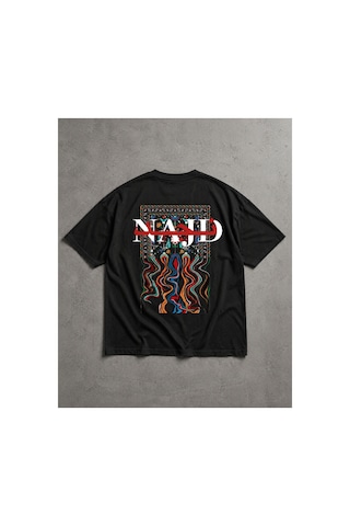 Yolo Street Oversize Siyah Tişört Sabr Yazılı Halı Desenli Arka Baskı Unisex Pamuk Streetwear Siyah1