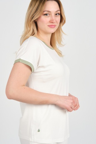 Sistas Kadın Düşük Kollu Aksesuar Detaylı Bisiklet Yaka Bluz 24276 Ekru Ekru