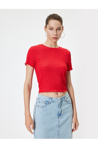 Koton Bürümcük Tişört Crop Kısa Kollu Bisiklet Yaka Slim Fit Kırmızı 4sal11110ık Kırmızı