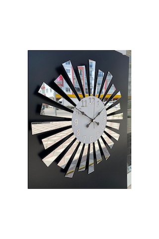 Pey Aksesuar Aynalı Pleksi 40x40 Cm Piyano Model Sayılı Ev Hediyelik Duvar Saati Beyaz,gümüş