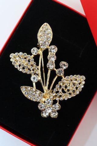 Gold Renk Kristal Taşlı Defne Yaprağı Broş. Tasarım Broş. Kadın Broş. Broş. Defne Yaprağı Broş. Gold