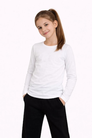 Kız Çocuk Basic Uzun Kollu Tişört Okul Günlük Rahat T-shirt - Beyaz Çok Renkli