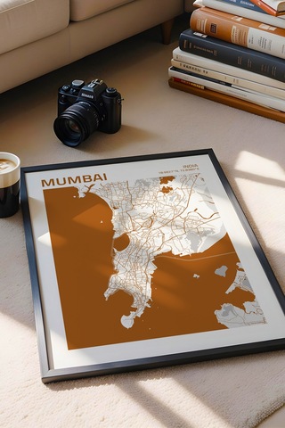 Mumbai Hindistan India Haritası Çerçeveli Tablo Lüks Salon Ofis Duvar Dekorasyonu Hediyelik Tablo