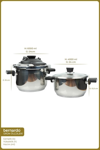 Bernardo Smart Cook 2'li 4-6l İndüksiyon Tabanlı Düdüklü Tencere Seti Siyah Inox