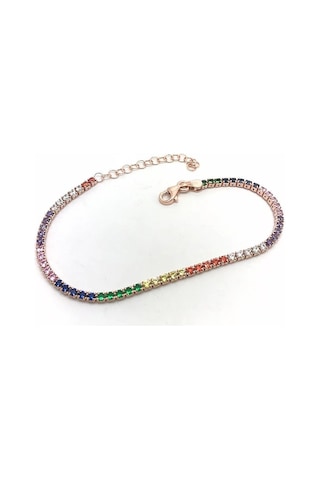 Silver Point 1 Mm Renkli Taşlı Suyolu Bileklik Gümüş