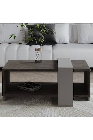 Meleni Orta Sehpa 90 Cm Modern Tasarım Raflı Gordion Mermer/gri