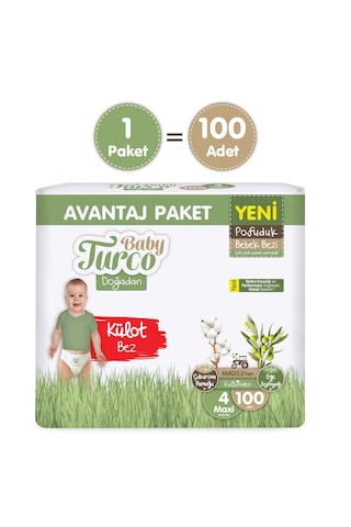 Baby Turco Doğadan Avantaj Paketi Pofuduk Külot Bez 4 Numara Maxi 100 Adet