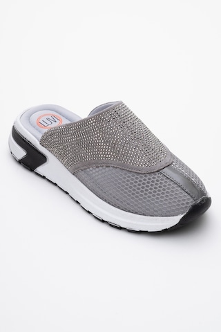 Luvishoes Glea Gri Taşlı Fileli Burnu Kapalı Kadın Terlik Gri