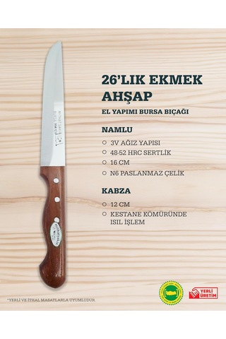 Mithat Şakir 26'lık Ekmek Ve Salata Bıçağı Ahşap Saplı