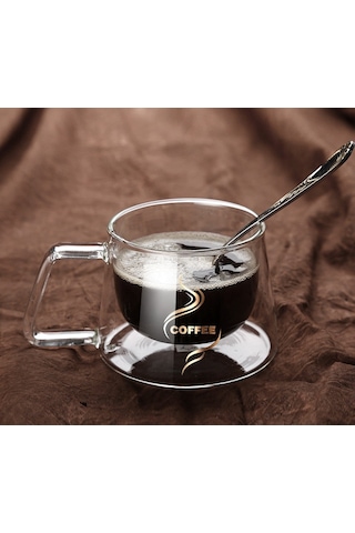 Çift Camlı Katmanlı Çift Cidarlı Coffee Kupa Fincan 200 ML