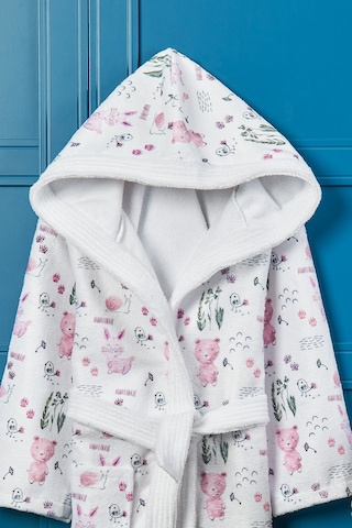 Happy Animals Dijital Baskılı Çocuk Bornozu Pembe - Beyaz