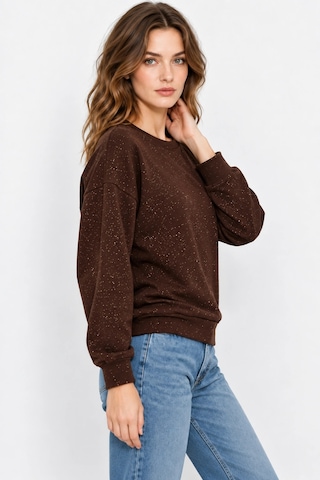 Mevese Yaldız Baskılı Zincirli Ve Fularlı Kadın Oversize Modal Sweatshirt - Acı Kahve Acı Kahverengi