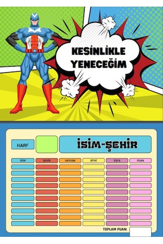 İsim - Şehir Oyunu Yaz - Sil Pvc Kaplı