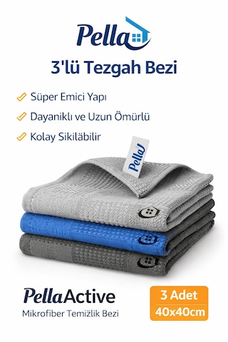 Mikrofiber Cam Bezi 3'lü Set 40x60cm - Ilaçsız Lekesiz Temizlik, Çizik Yapmaz, Yıkanabilir Gri - Mavi