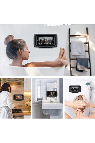 Singree Duvar Tipi Su Geçirmez Telefon Tutucu - 360 Döner, El İsrafsız Kullanım, Duş/banyo/uçak Uygun, Siyah Siyah