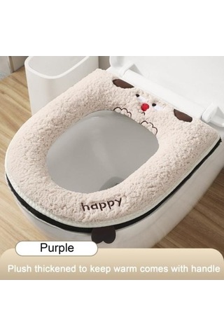 Tongxida Yumuşak Yastık Su Peluş Pedi Mor Klozet Kapağı Karikatür Evrensel Dört Banyo Hayvan Geçirmez Fermuar Kalınlaşmış Isıt Mor
