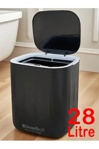Greentech Sensörlü 28 Litre Çöp Kovası Şarj Edilebilir Lityum Pilli / Gt-sc07s Siyah