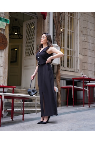 Kadın Yelekli Maxi Etekli Takım Siyah