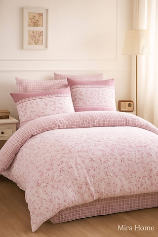 Çift Kişilik Pamuklu Nevresim Takımı Romantic Pink Çiçekli Renkli