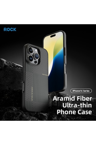 Rock Apple Uyumlu iPhone 16 Pro Ultra İnce Aramid Fiber Kılıf Siyah Siyah