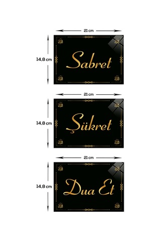 Decorita Cam Tablo|Sabret-Şükret-Dua Et-Gold Yazı|14,8cm x 21cm