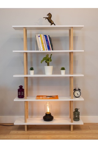 5 Raflı Modern Dekoratif Kitaplık Klasörlük Mutfak Rafı Kiler Çok Amaçlı Düzenleyici - Beyaz Beyaz