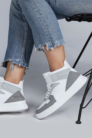 Jump 29100 Yüksek Bilekli Gri - Beyaz Kadın Sneaker Günlük Spor Ayakkabı Gri - Beyaz