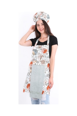 Tulipa 5li Set Şapkalı Mutfak Önlüğü Seti Mutfak Önlüğü Şapka Eldiven Tutacak Turkuaz