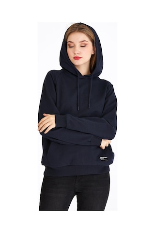 Comeor Kadın Lacivert Basic Kapüşonlu Regular Fit Rahat Sweatshirt 001