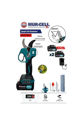 Mur-9907 21v 3ah 10 Pilli Kömürsüz 50 Ml Çelik Bıçaklı Dal Budama Makası Mur-9907 21v 3ah 10 Pilli Kömürsüz 50 Ml Çelik Bıçaklı Dal Budama Makası