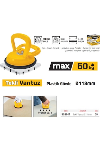 Sgs944 - 50 Kg Tekli Plastik Cam Seramik Fayans Ahşap Tutma Taşıma Vantuzu 12cm