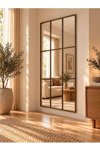 Mirroir Eskitme Metal Çerçeveli Dekoratif Pencere Model Duvar Aynası 80x180
