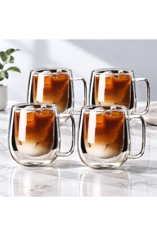 4 Adet Çift Katmanlı Kahve Kupasi Seti - Kahve Sunum Bardağı - Latte Bardağı Çift Cidarlı 350 Ml Çokrenkli