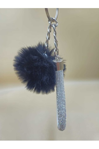 Gümüş Angel Anahtarlık Minik Ponpon Seçenekli Siyah Ponpon