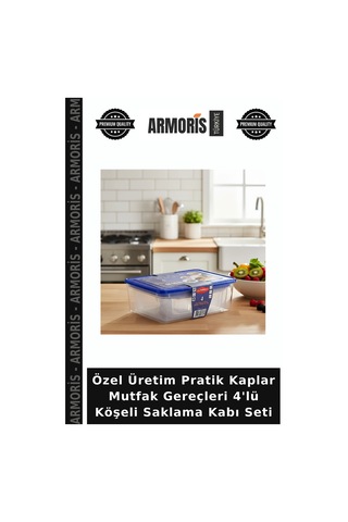 Özel Üretim Pratik Kaplar Mutfak Gereçleri 4'lü Köşeli Saklama Kabı Seti Çok Renkli