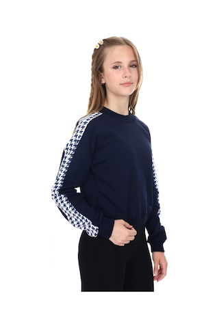 Toontoy Kız Çocuk Relax Fit Dik Yaka Düşük Omuz Kolu Garnili Sweatshirt - 2 İplik Lacivert