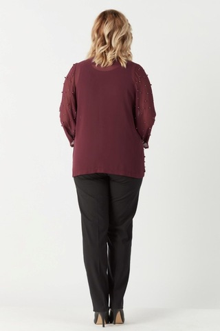 1951 Mürdüm İnci Ve Taş Baskılı Şifon Büyük Beden Şık Ceket Mürdüm